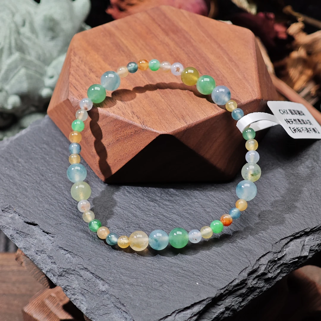 [单品]A3717(卡3+ )缅甸天然翡翠珠冰种翡翠A级货手串48小时鉴赏