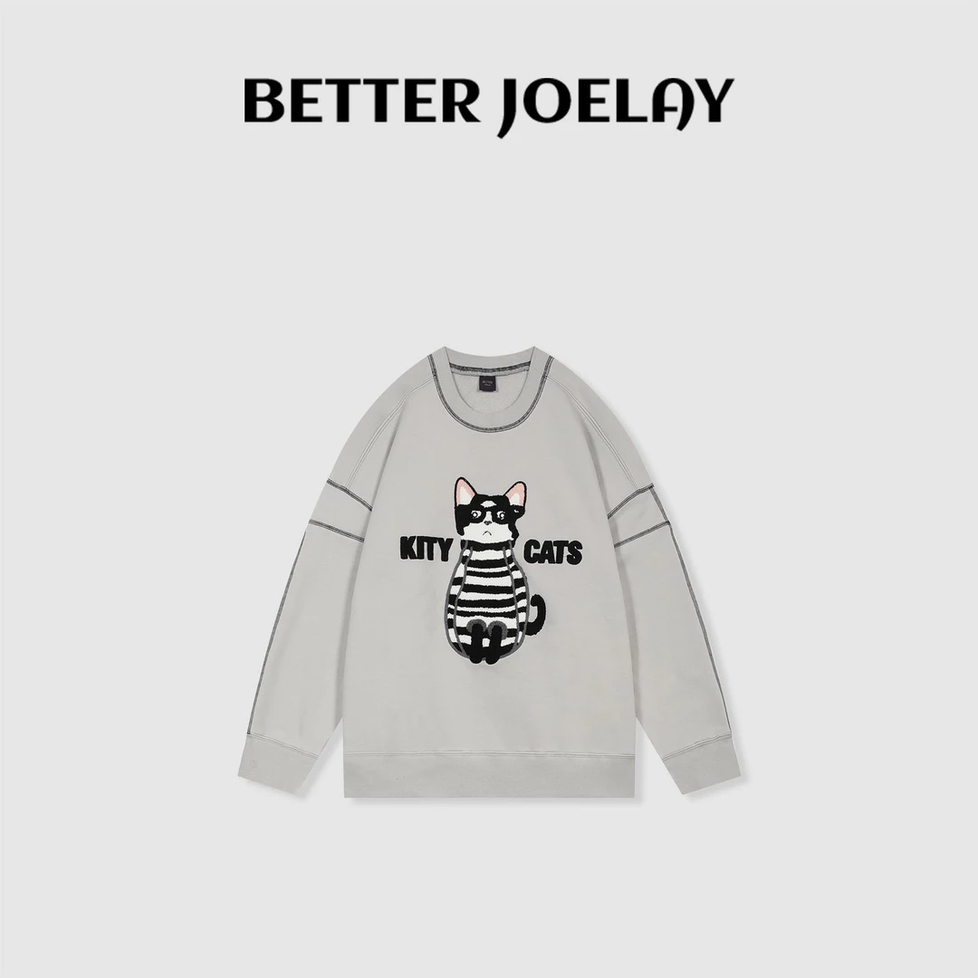 BETTERJOELAY-加绒【高冷牛奶猫】时尚休闲百搭潮流圆领卫衣KH1172