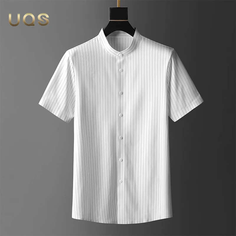 轻奢夏季男士无痕短袖衬衫商务休闲免烫抗皱高弹条纹日常简约通勤