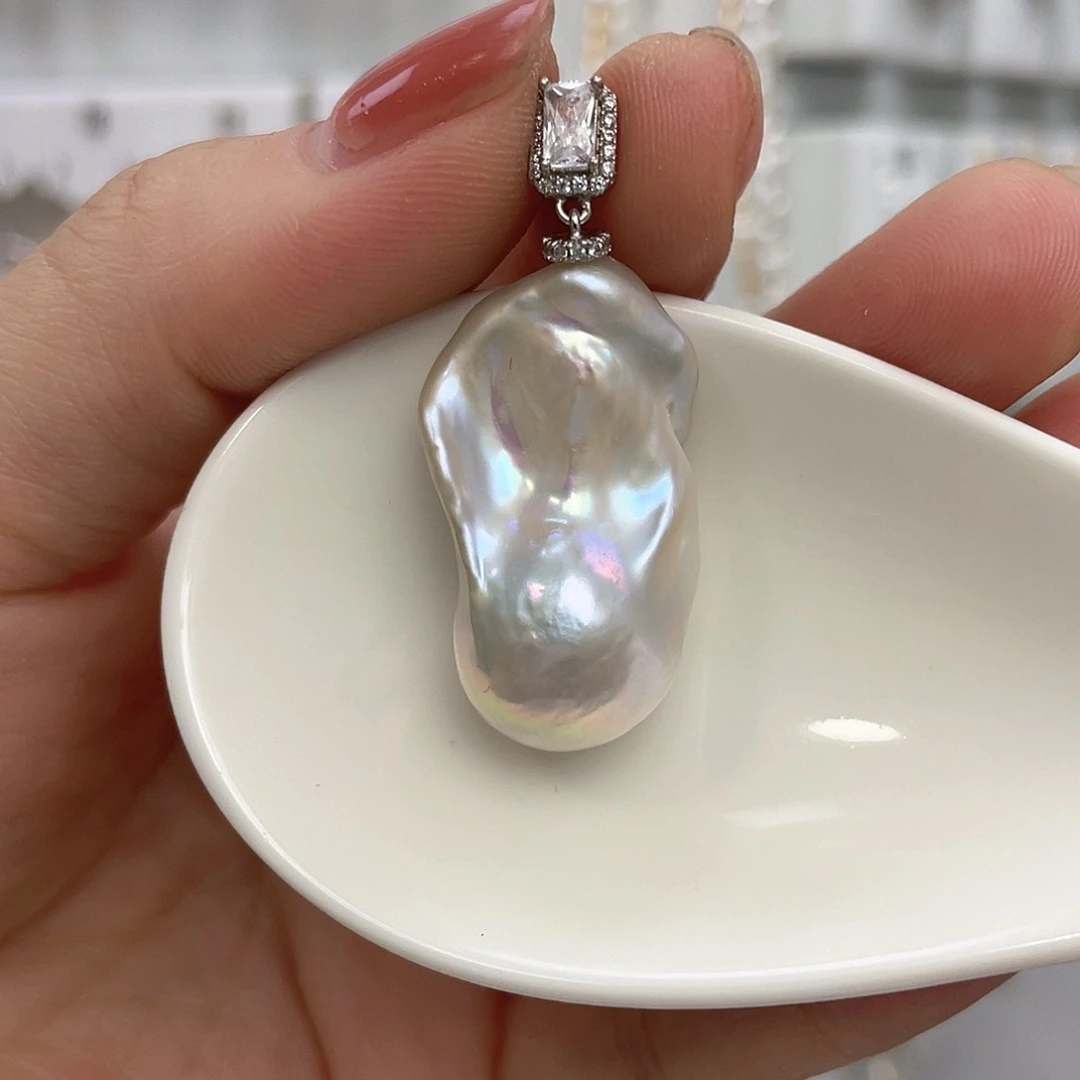 淡水珍珠银S925镀金镶嵌颈饰宣*