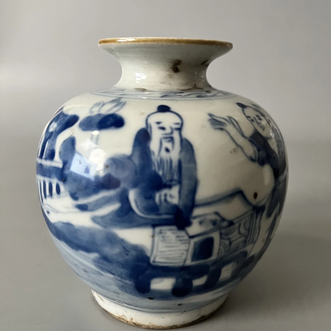 0229 清 青花人物苹果尊