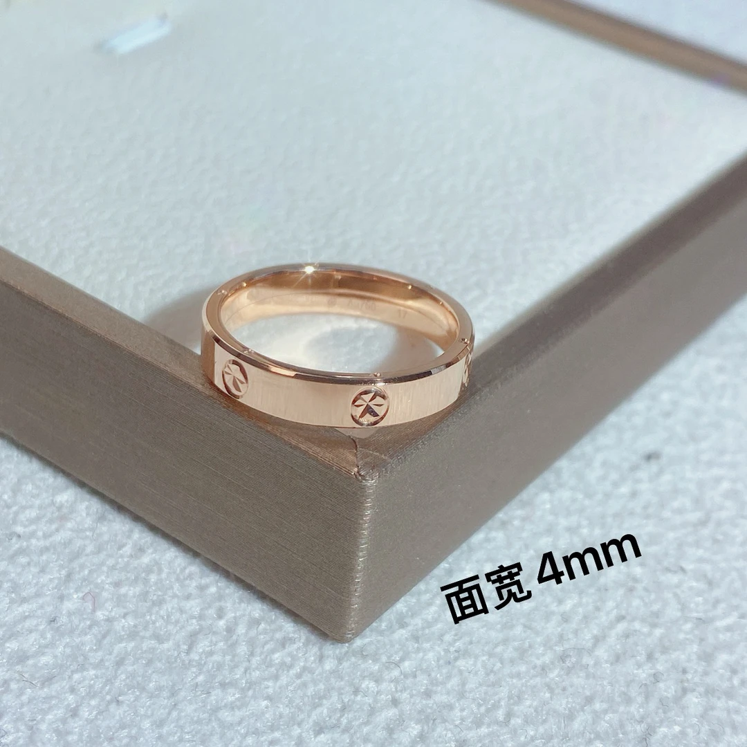 18K金戒指 情侣对戒 （亮面米字车花戒指面宽4mm）码数偏小拍大一码