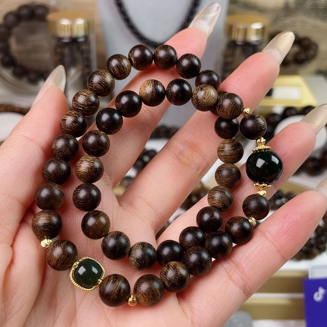 沉香手串越南芽庄老白棋玉化老料满瘤疤虎斑0.8