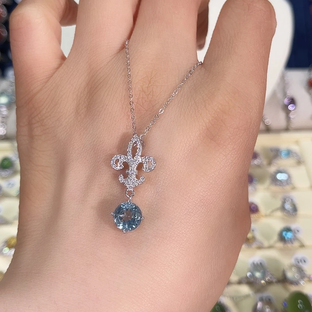 岫玉银S925镶嵌戒指小*花吊坠