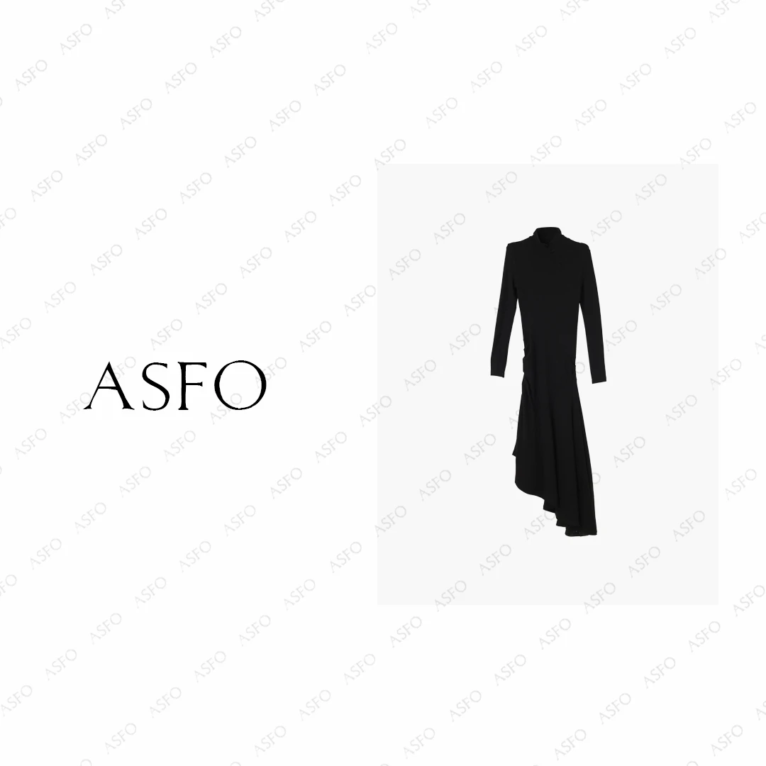 【AS黑天鹅】25新经典厚绒绵羊毛收腰不规则连衣裙AS25DLYQ00724