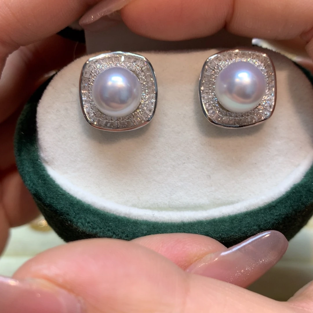 海水珍珠耳饰银S925镶嵌