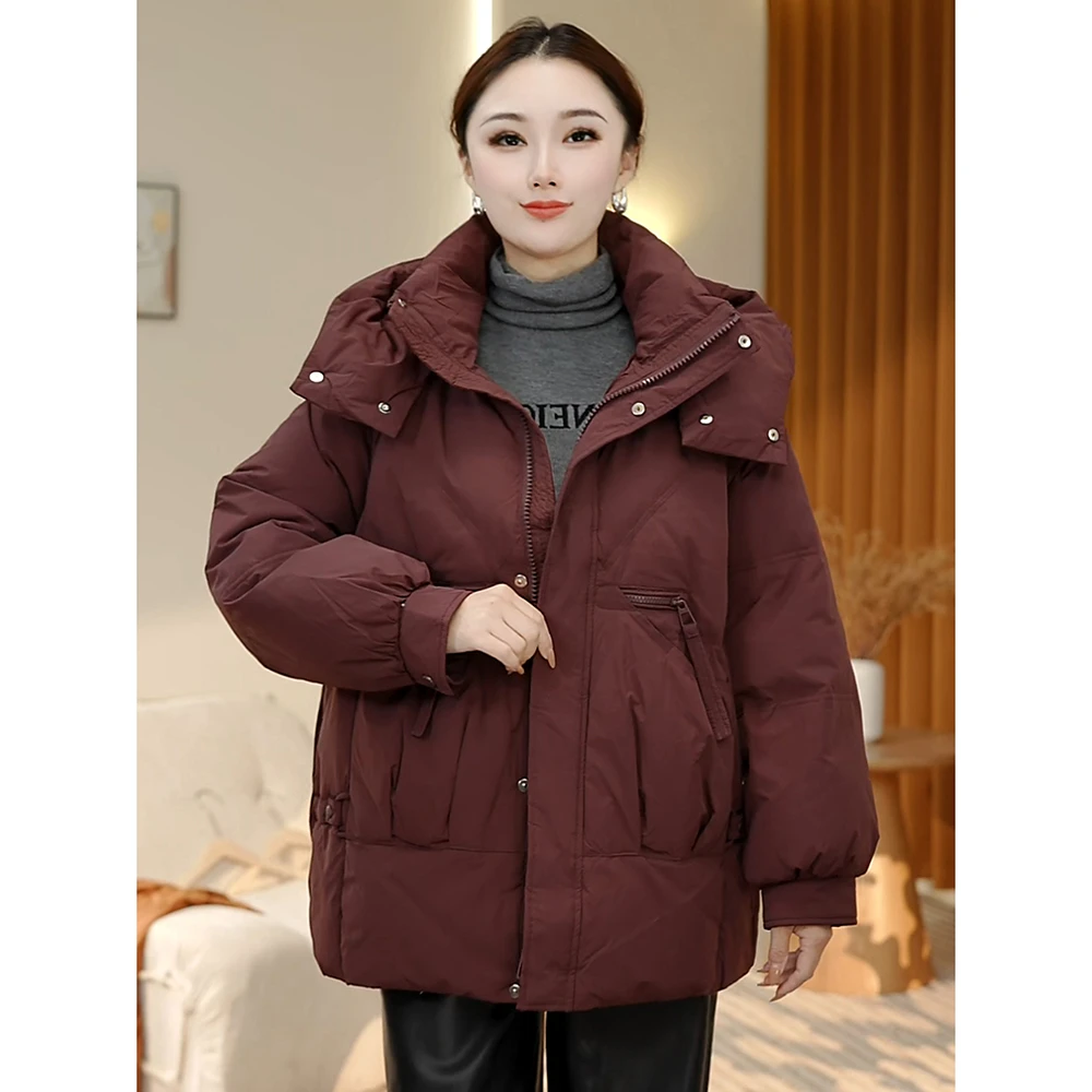 9002高档妈妈羽绒服女款新款爆款白鸭绒连帽宽松时尚加厚保暖外套