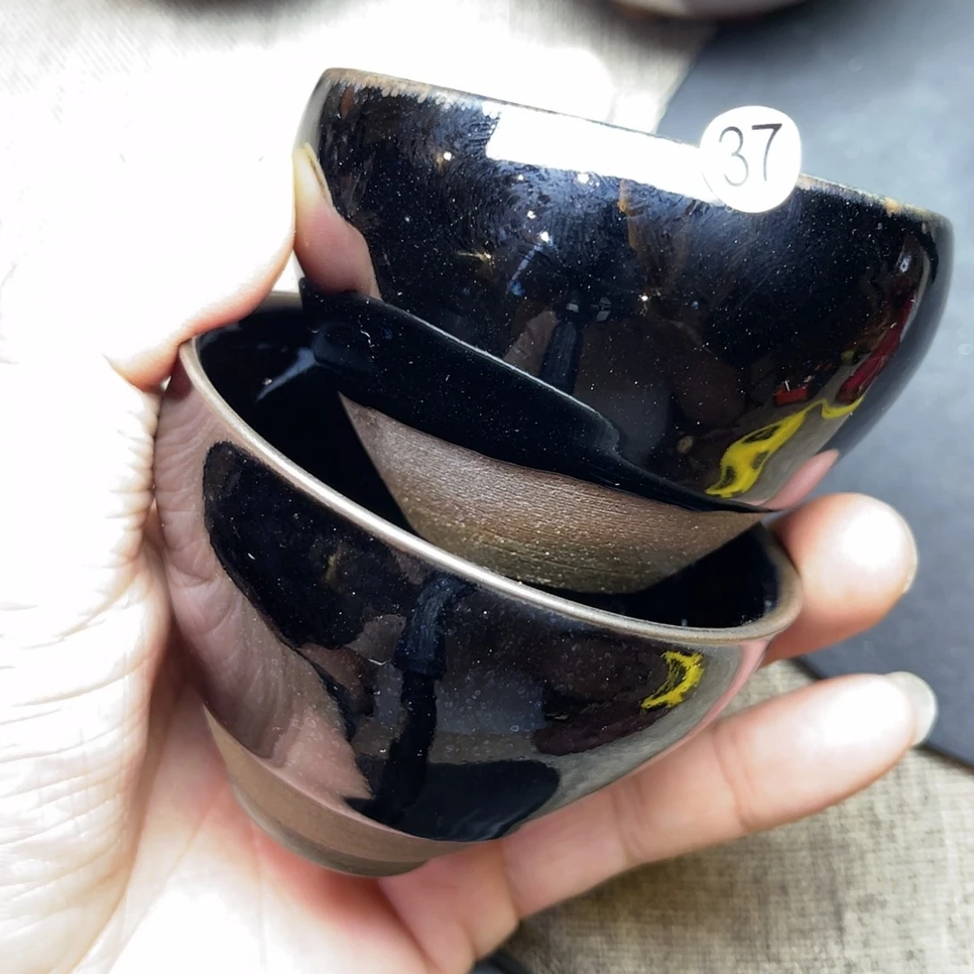 茶盏龙窑柴烧乌金对杯2只