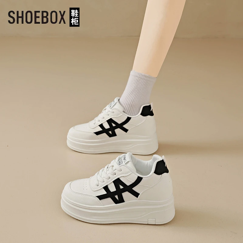 SHOEBOX鞋柜厚底小白鞋女2025新款秋季小个子增高休闲运动板鞋
