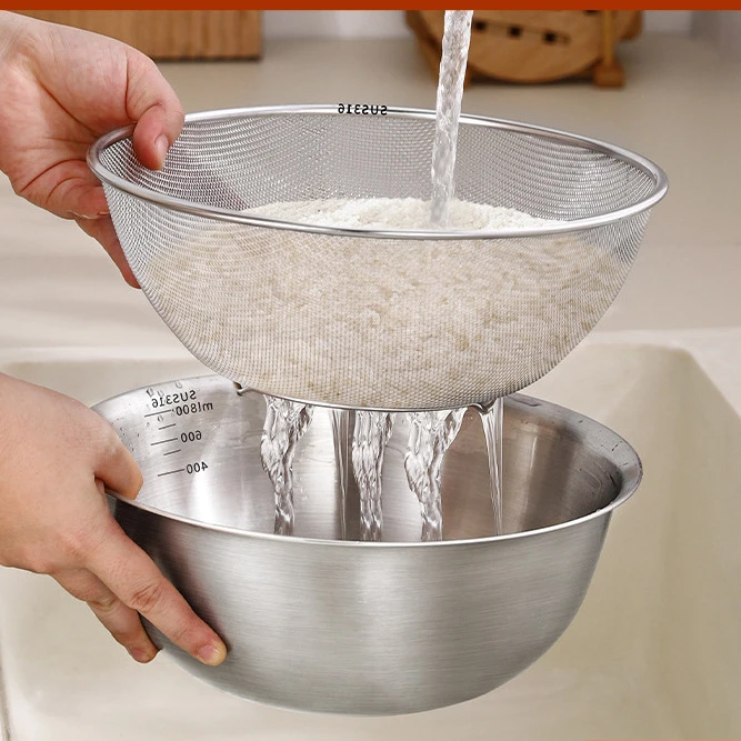优质不锈钢洗米筛洗水果滤水篮大洗菜盆沥水篮菜篮淘米盆沥水神器