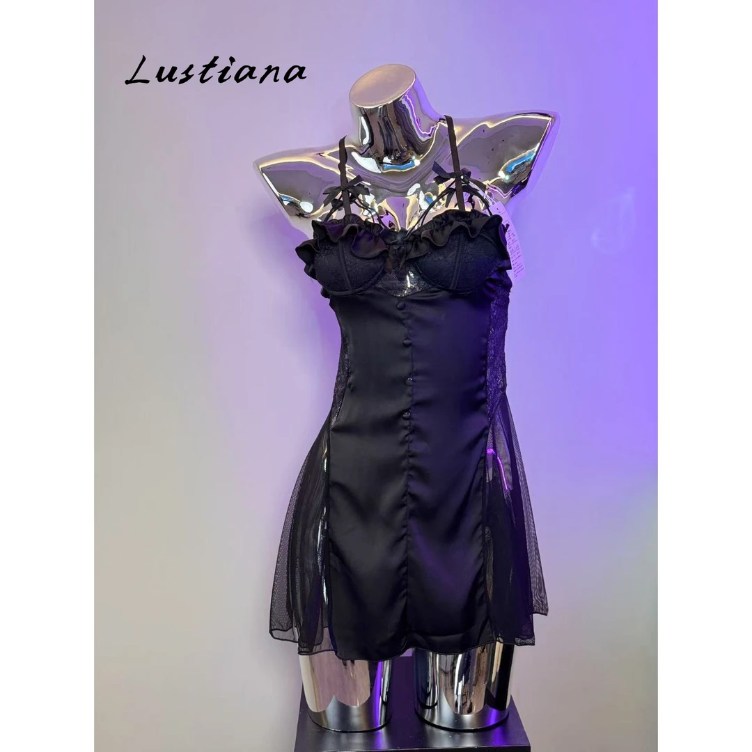 Lustiana神秘睡衣加胸垫聚拢性感睡衣露背吊带睡裙家居服套装2227