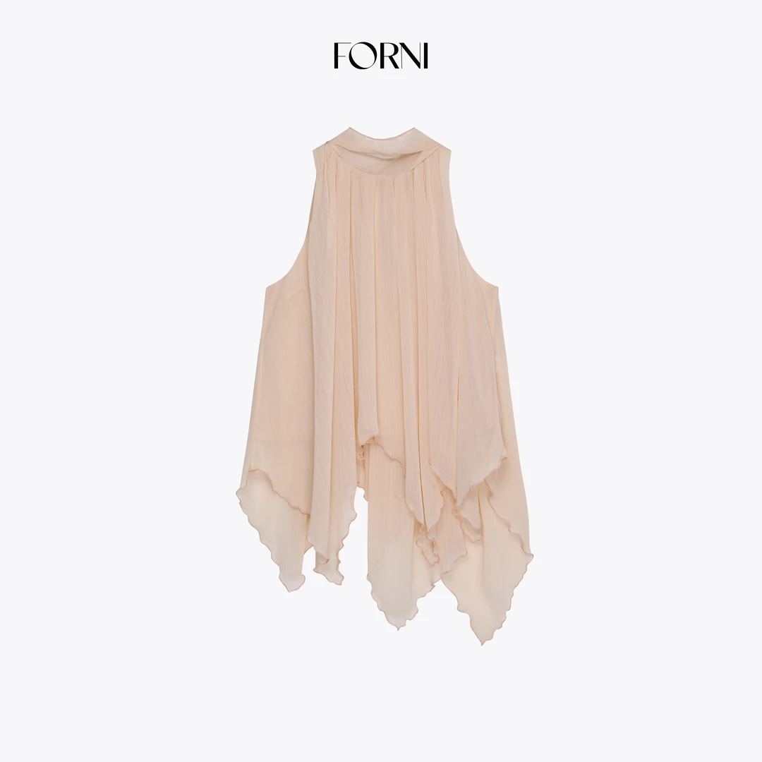 FORNI 玉面Angle 法式通勤女人味不规则荷叶边V领飘带雪纺衬衫