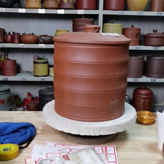 紫砂茶叶罐清水红泥竹节八饼装118