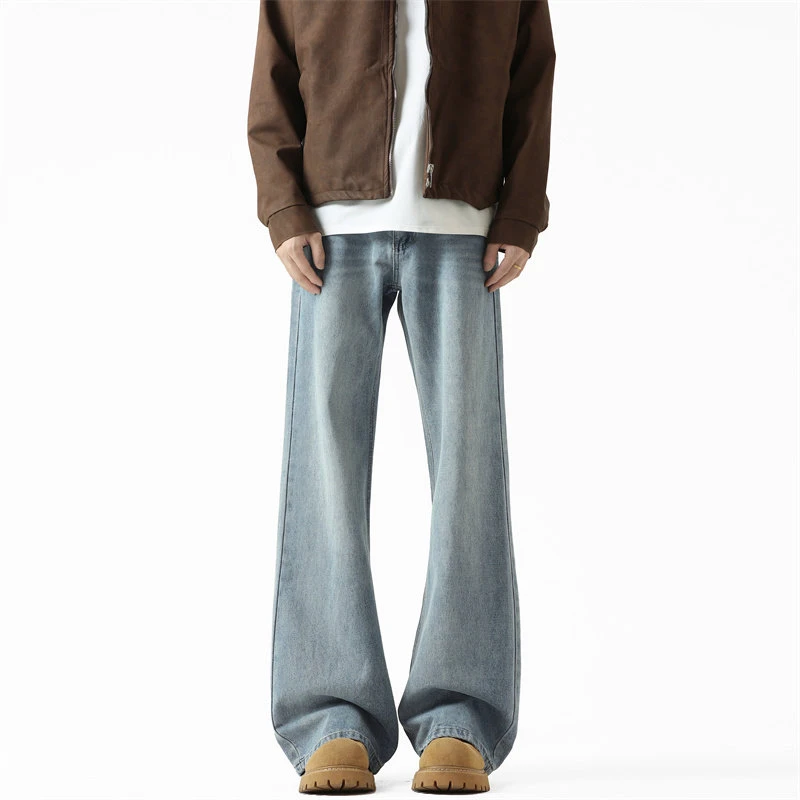 DeweLvum美式高街复古弯刀牛仔裤男潮牌扎染褶皱百搭阔腿休闲长裤