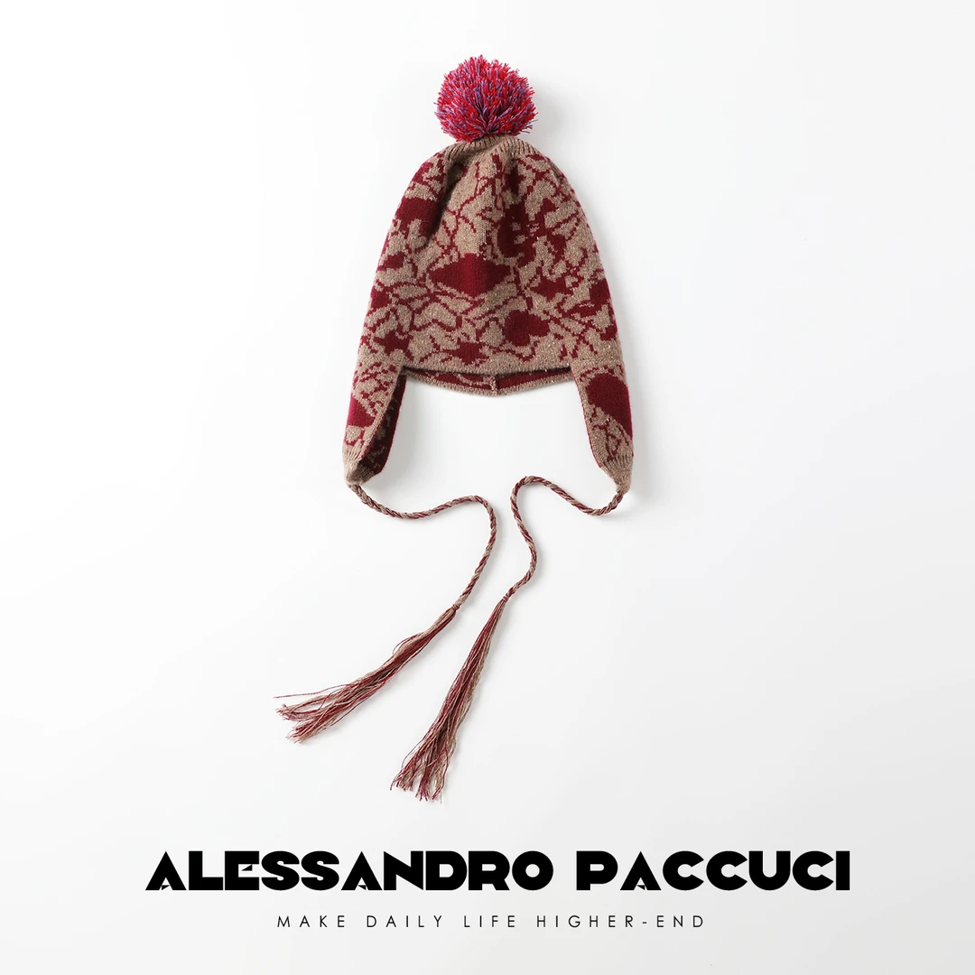 AP洛哥25526【萌暖】羊绒撞色护耳毛绒球温暖百搭云柔感保暖针织帽