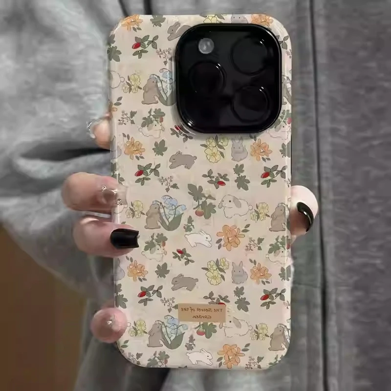 花草兔子适用苹果16promax手机壳创意防摔iPhone 17Pro保护壳15pm