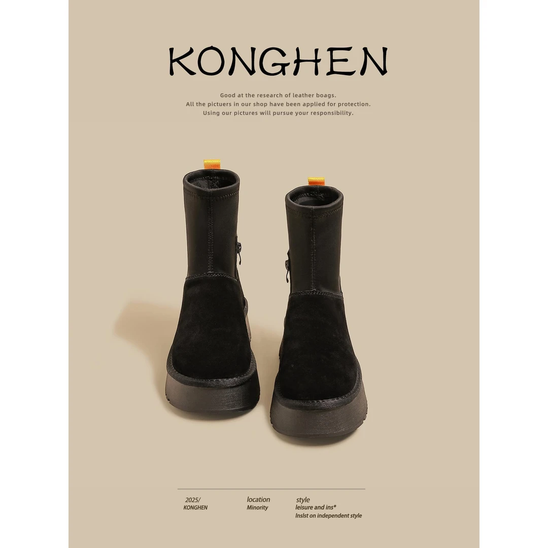 【DR专柜正品】韩系保暖！厚底黑色雪地靴女2025新款秋冬加绒保暖防