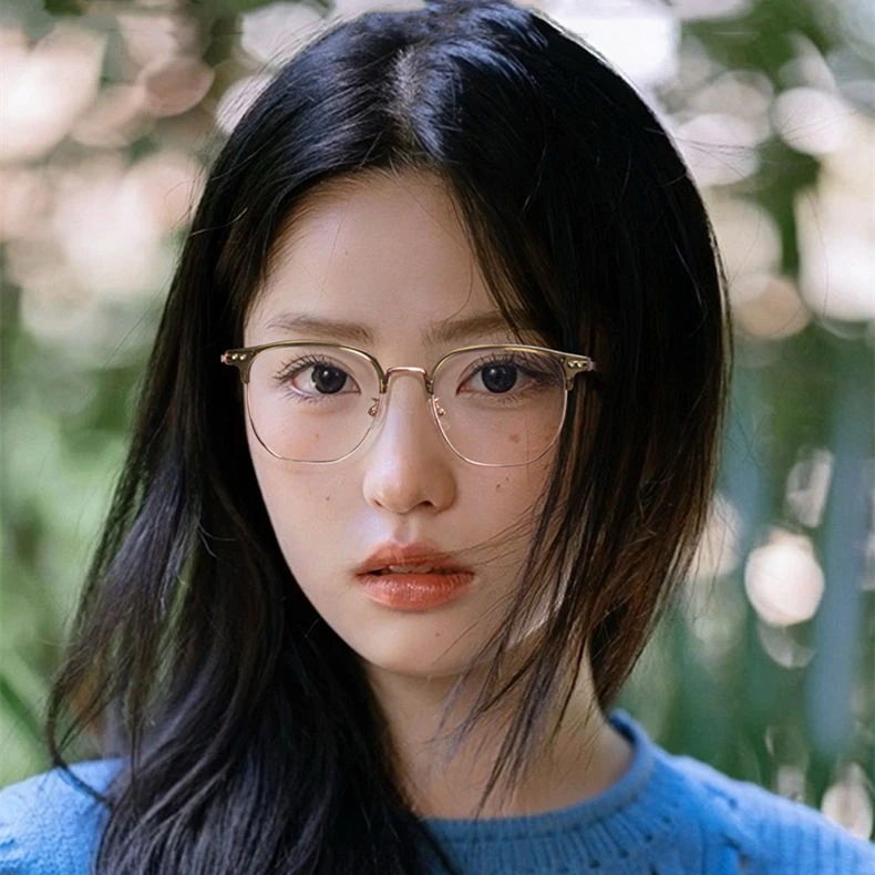 韩系超轻TR眉线半框平光镜女潮显脸小文艺素颜防蓝光眼镜可配度数