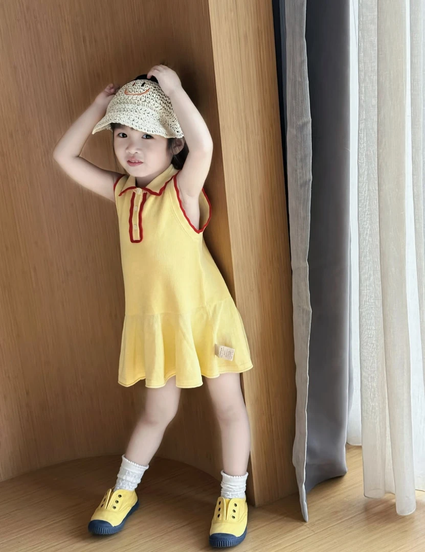 现货【商场品质】韩版童装2025夏季新款女童连衣裙儿童洋气polo裙潮
