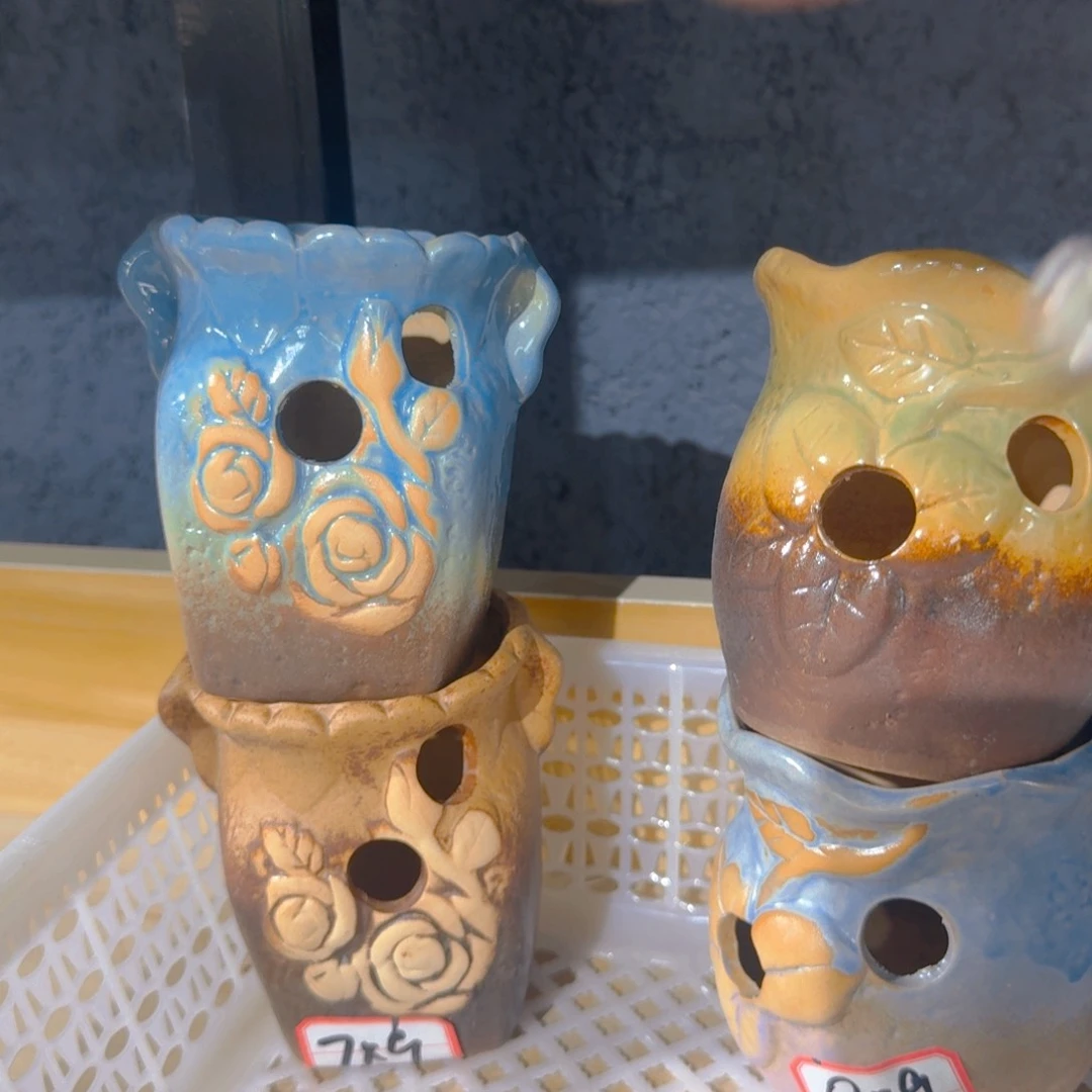 紫砂花盆粗陶精雕