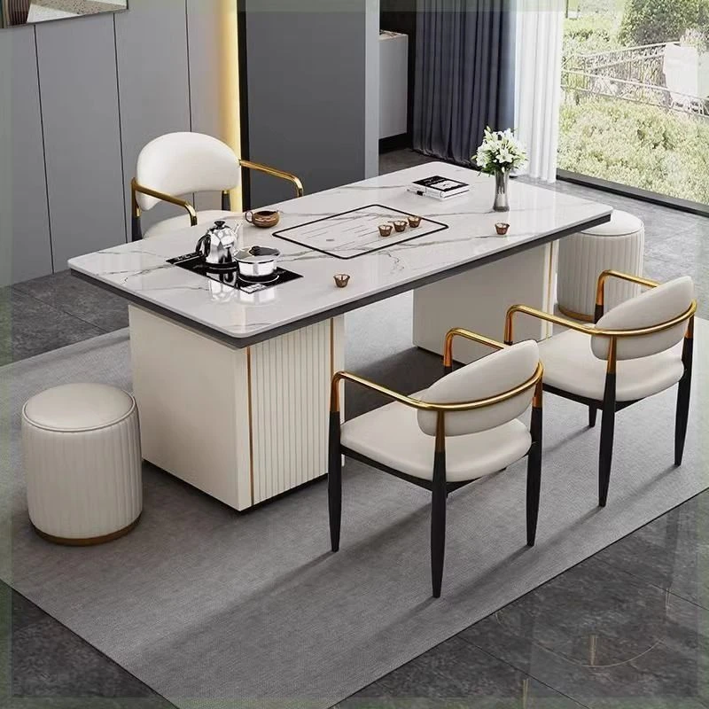 岩板茶桌一体一整套轻奢现代简约家用办公多功能茶台椅泡茶阳台的