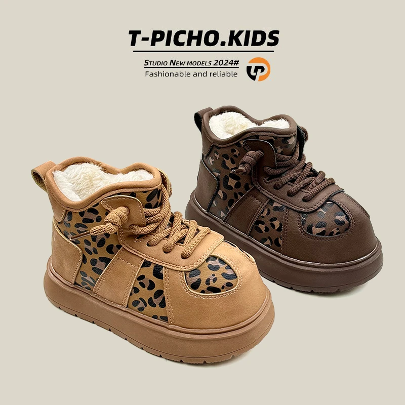 【豹纹卡皮巴拉】（防水）-2025冬季新款儿童丑萌大棉雪地靴-8688