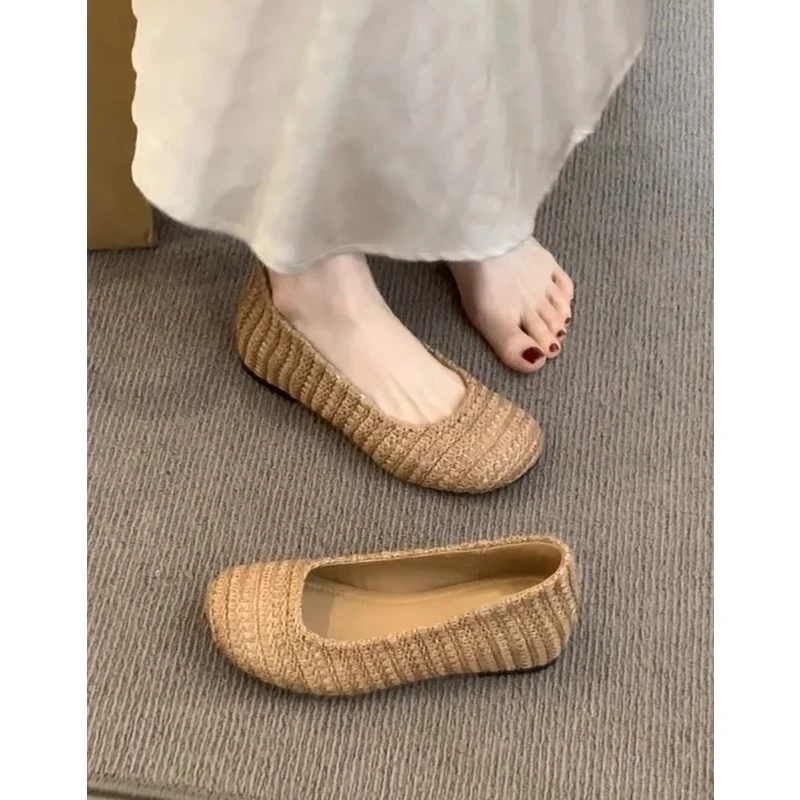 羊皮版~新款法式编织波西米亚内增高浅口单鞋女一脚蹬勃肯鞋飘鞋