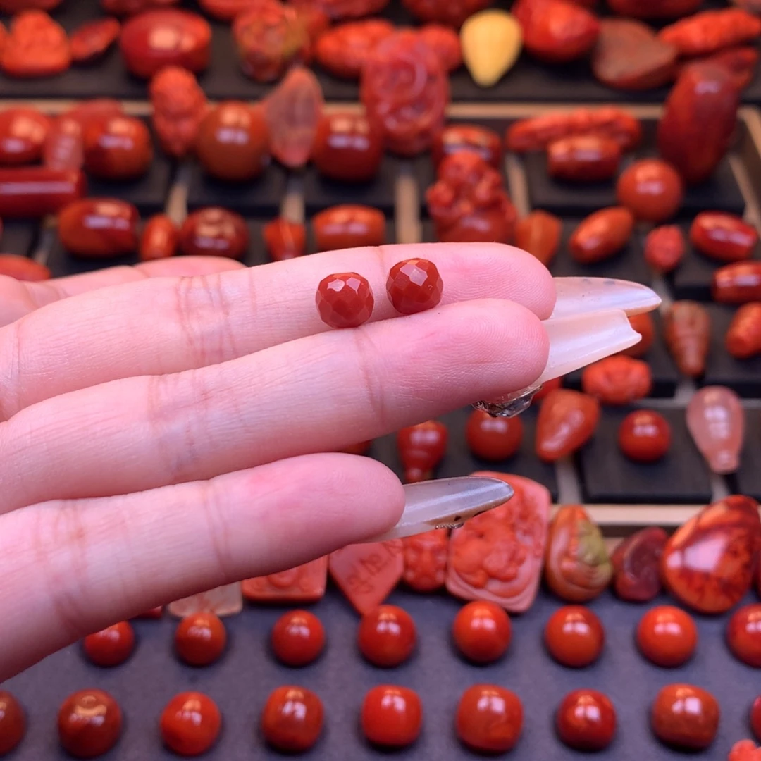 南红玛瑙未镶嵌川料原矿无相老型对珠7mm