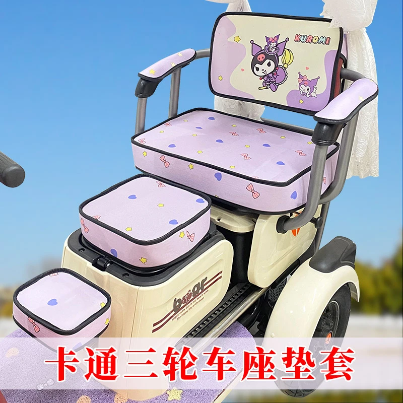 新款复合印花三连坐三轮车座套爱玛雅迪K8E小鸟金彭电动车坐垫套