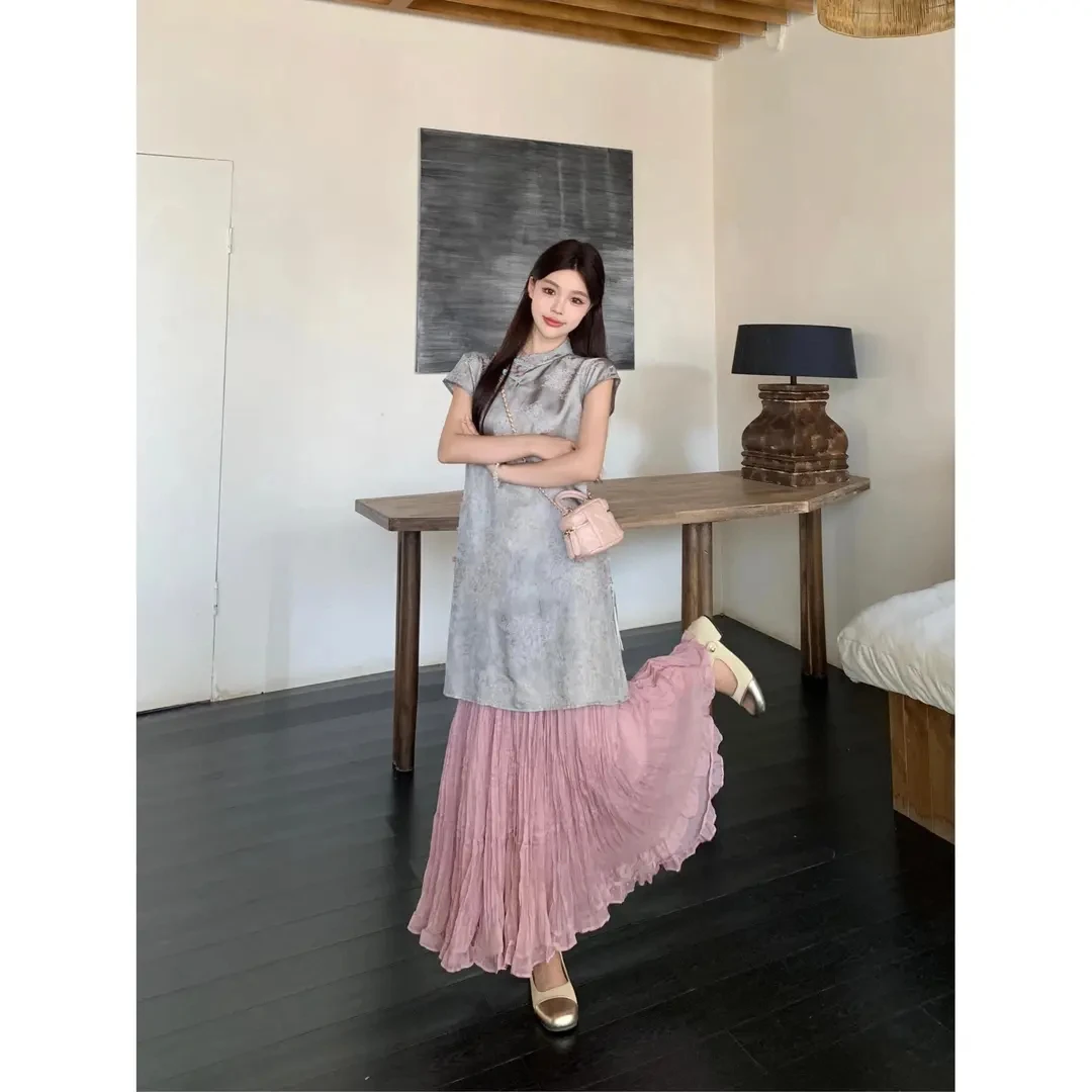 2025年夏季新款国风印花气质上衣高腰半身裙新中式时尚两件套装女