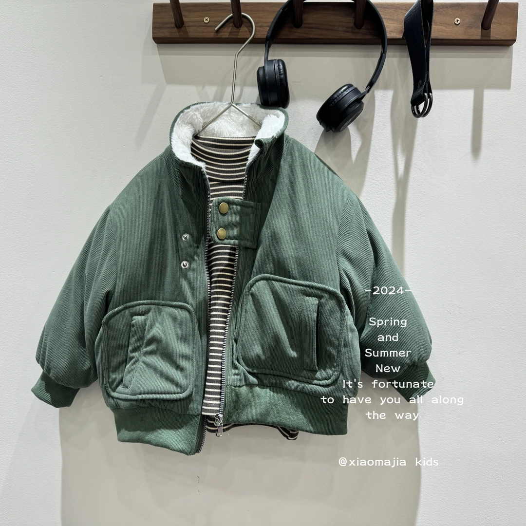 现货-儿童冬季韩版时尚内里仿兔毛加厚外套D-3633时尚清新上衣