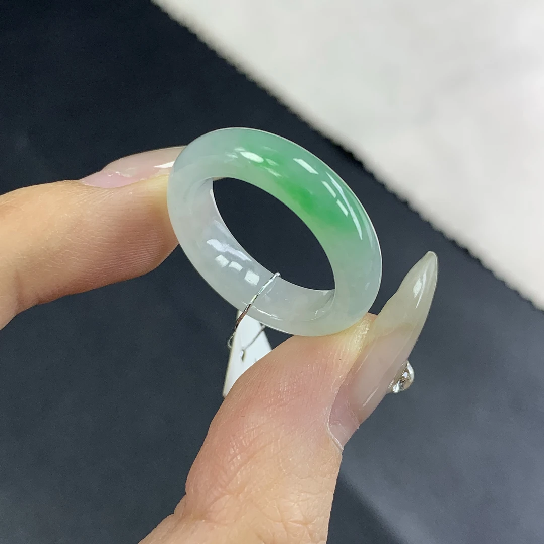 纯天然缅甸翡翠A货 16号圈口 冰种飘阳绿翡翠指环戒圈