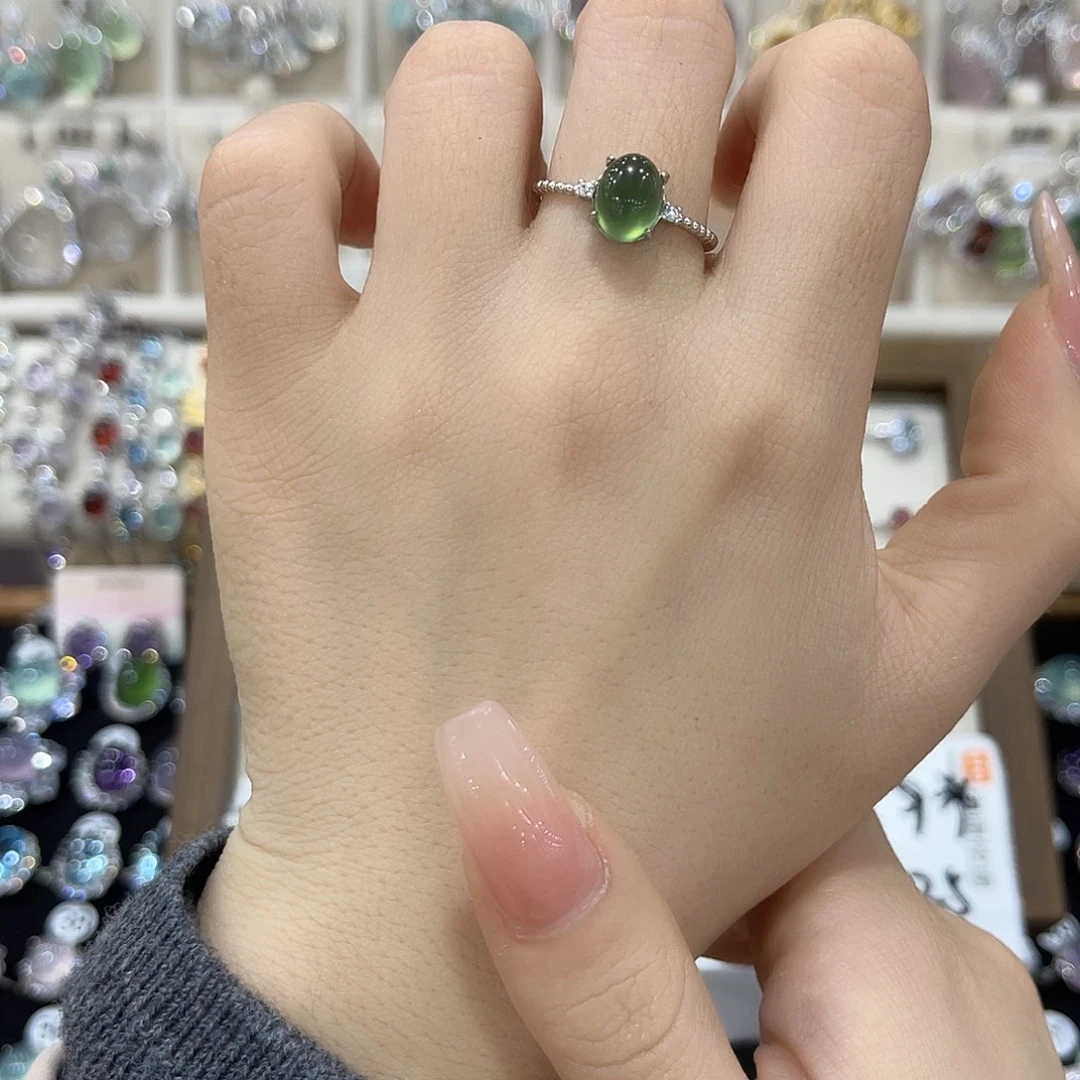 磔****蛇纹石玉银S925镶嵌戒指