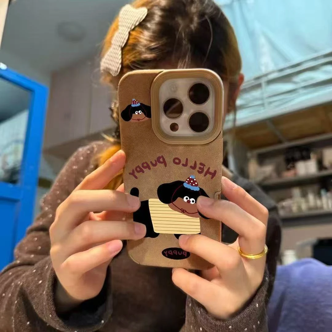 黄衣腊肠狗适用苹果17promax/17pro手机壳16创意15翻毛皮1413卡通