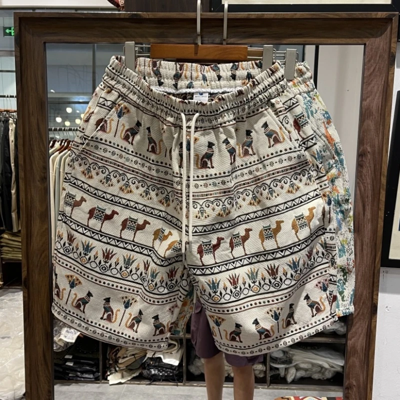 重磅厚实双面提花宽松短裤男美式复古水洗针织五分裤潮男中裤