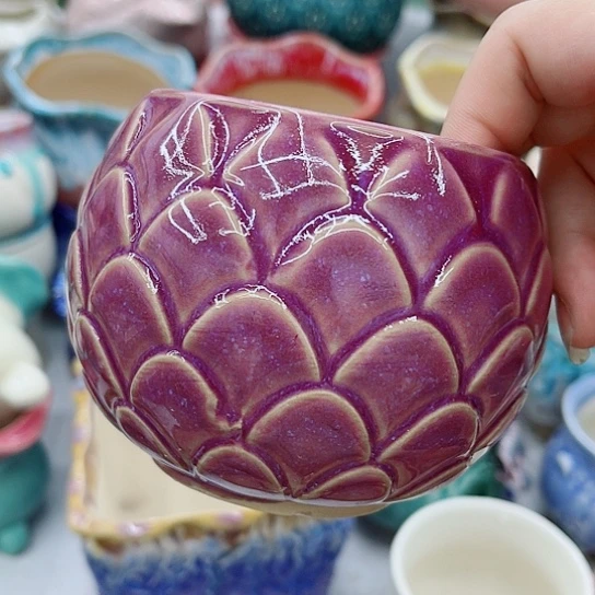 多肉绿植陶瓷花盆9.9包邮，有孔