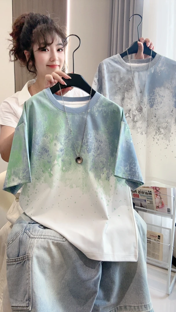 男童夏季新款短袖T恤2025中大童多色彩喷绘韩版宽松上衣潮酷帅