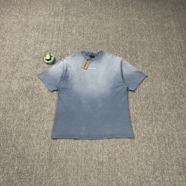 未使用 Balenciaga/巴黎世家 蓝白色字母印花短袖/L码