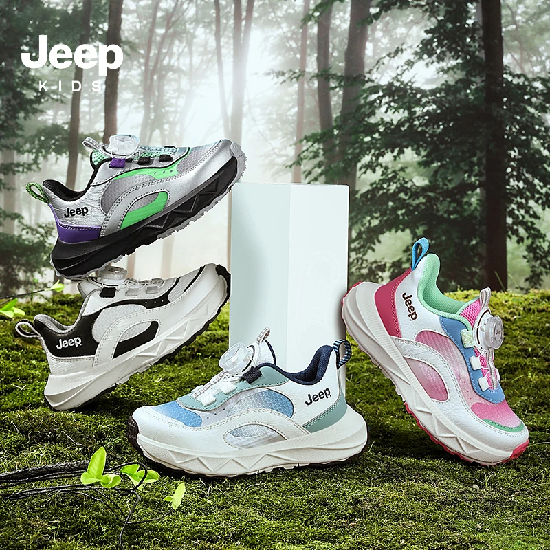 jeep童鞋男童旋转纽扣透气跑鞋新款软底减震轻便女鞋