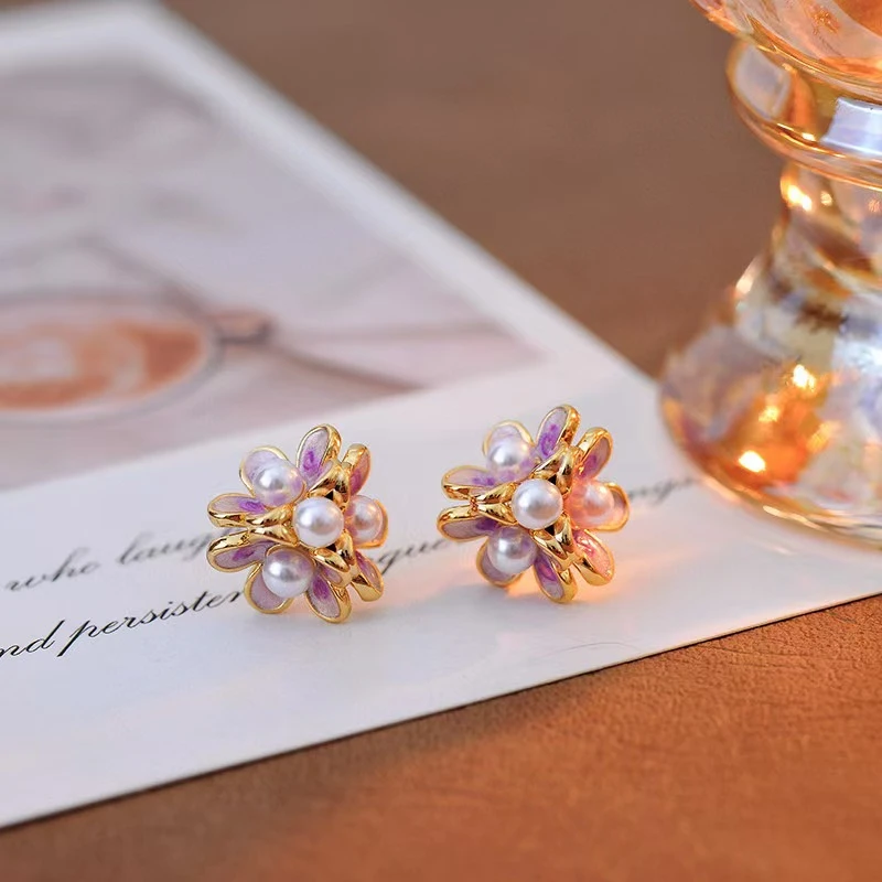 铜合金耳饰 a308---【三面花蕊】法★春K欧斯伽斯小清新耳钉