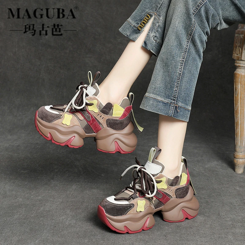 MAGUBA/玛古芭轻奢老爹鞋女新款个性厚底拼色内增高复古时尚百搭