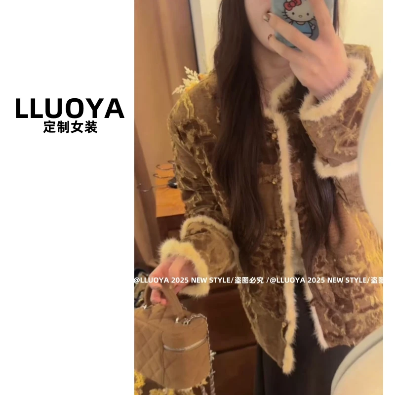 LLUOYA - 新中式提花国风加棉厚外套