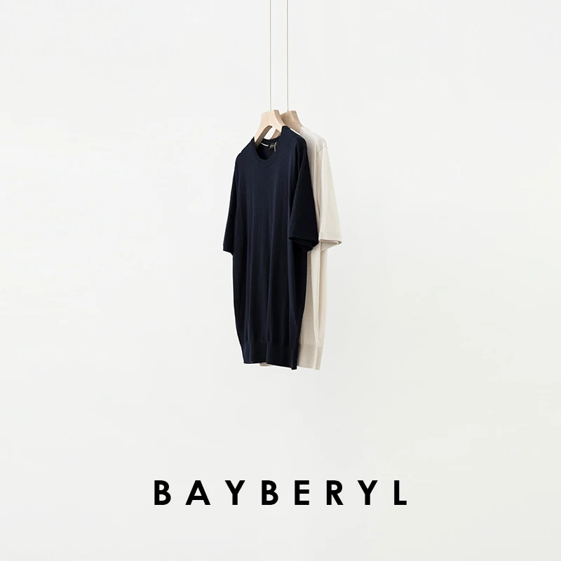 BAYBERYL老贝卡璐亚基百搭真丝羊绒圆领短袖针织衫ZZS5C0842-4/27