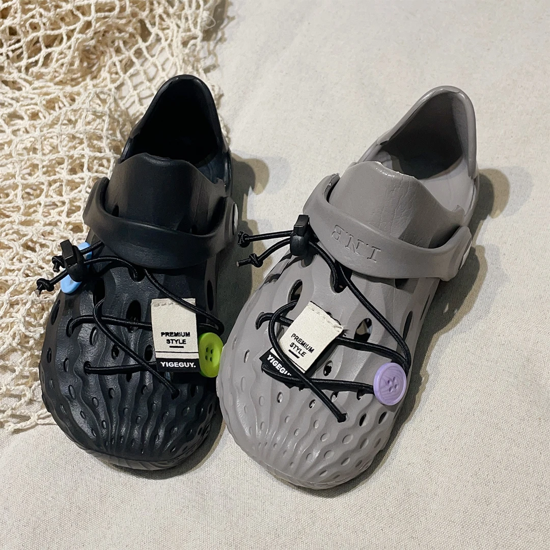 【勇敢溯溪】左左家夏季新款韩版儿童纽扣洞洞鞋男女童休闲鞋凉鞋