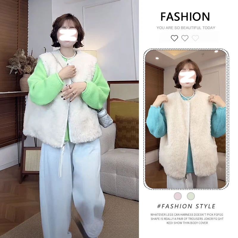 皮毛一体羊羔毛马甲外套女2025冬季新款加厚保暖毛毛坎肩马夹背心