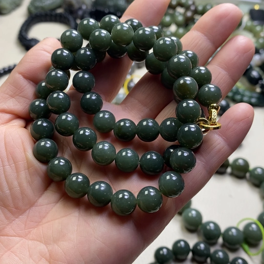 和田玉未镶嵌手链和田玉卡10圆珠项链