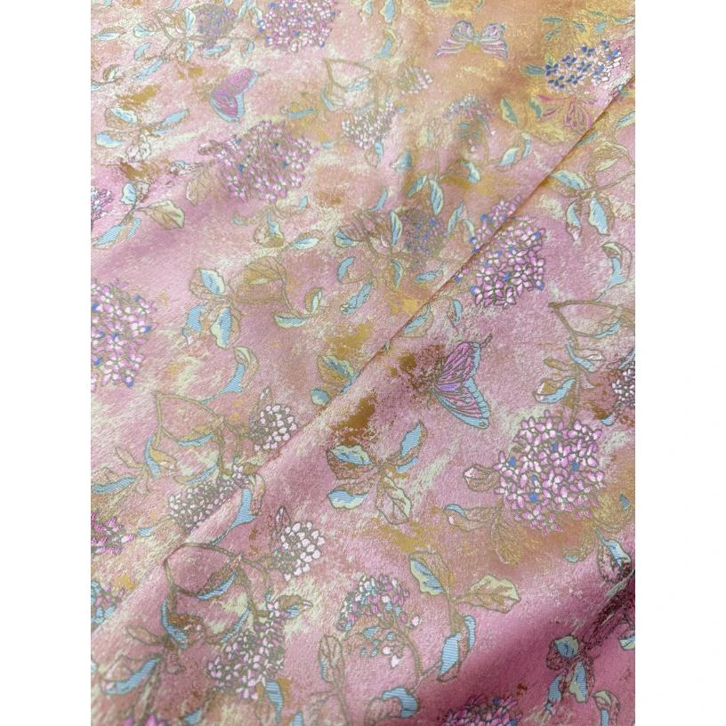 粉金 蝴蝶绣球花图案新中式国风提花面料