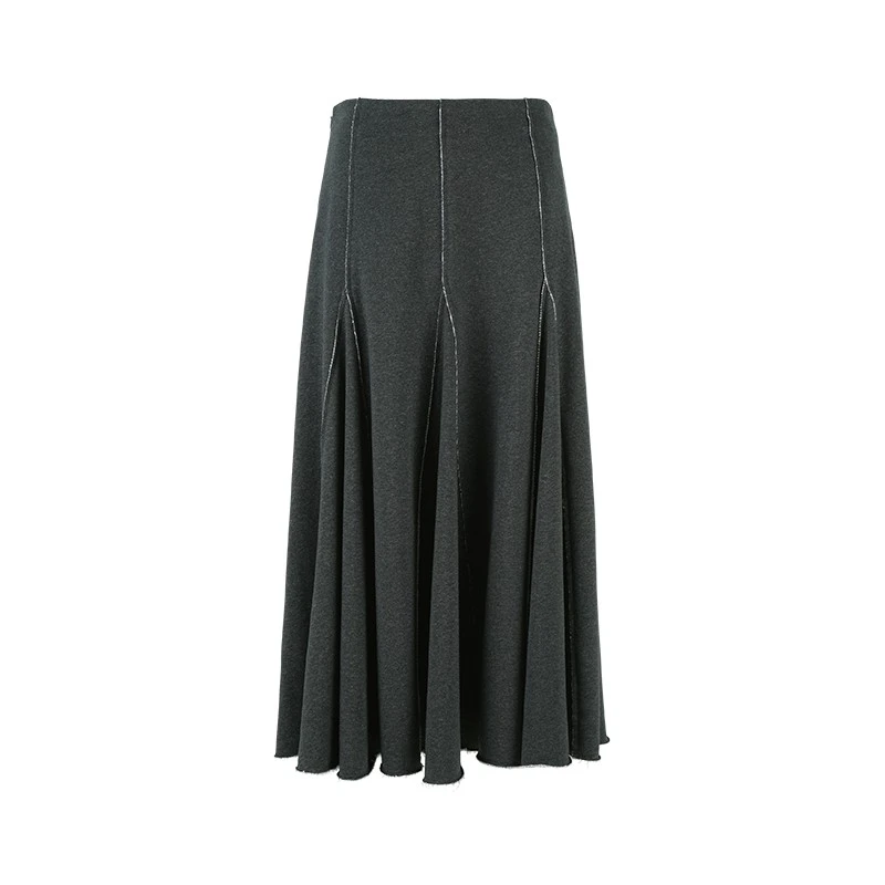YOEYYOU 毛边卫衣半裙25春新品设计感明线立体压褶A字裙做旧女士