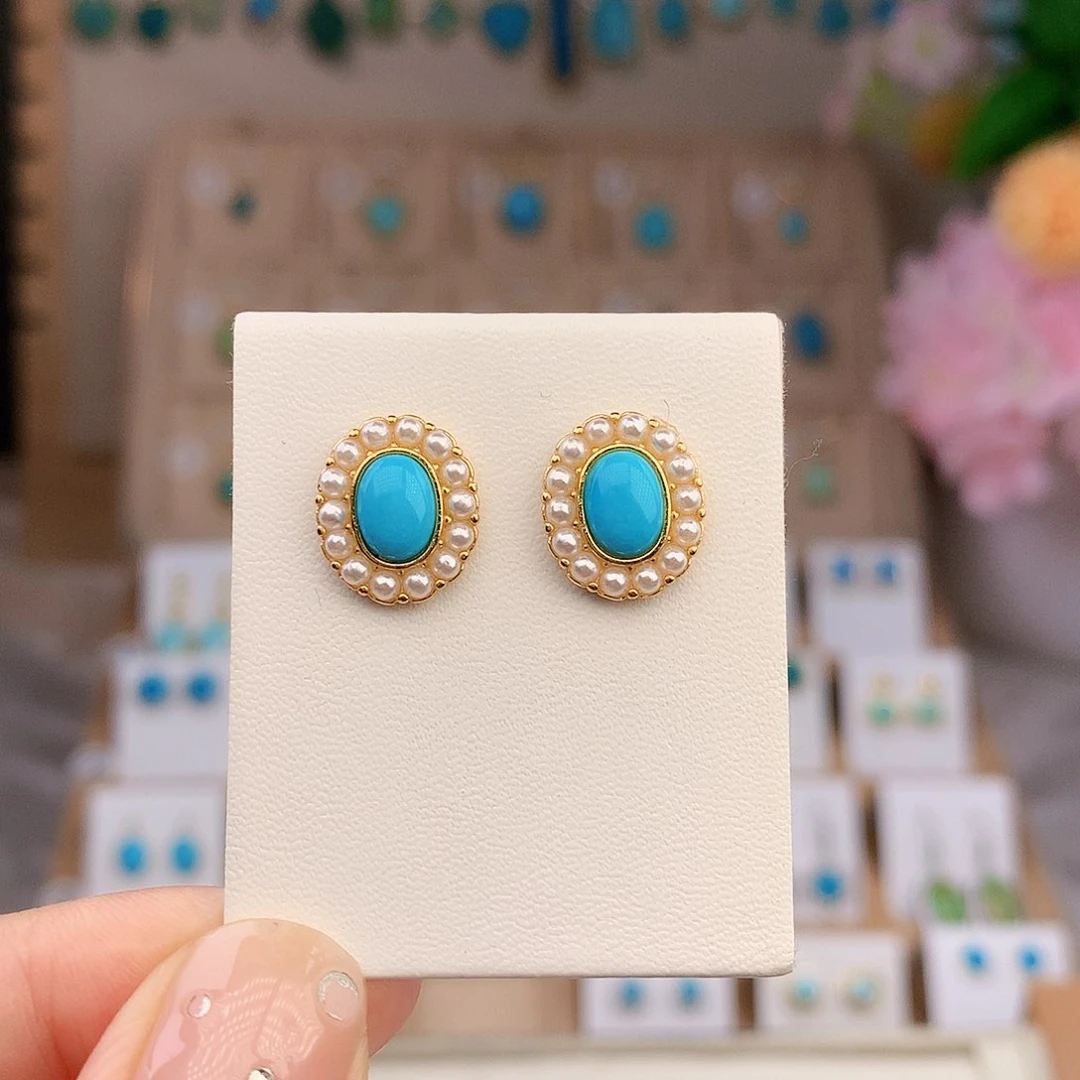 银S925镶嵌绿松石耳饰