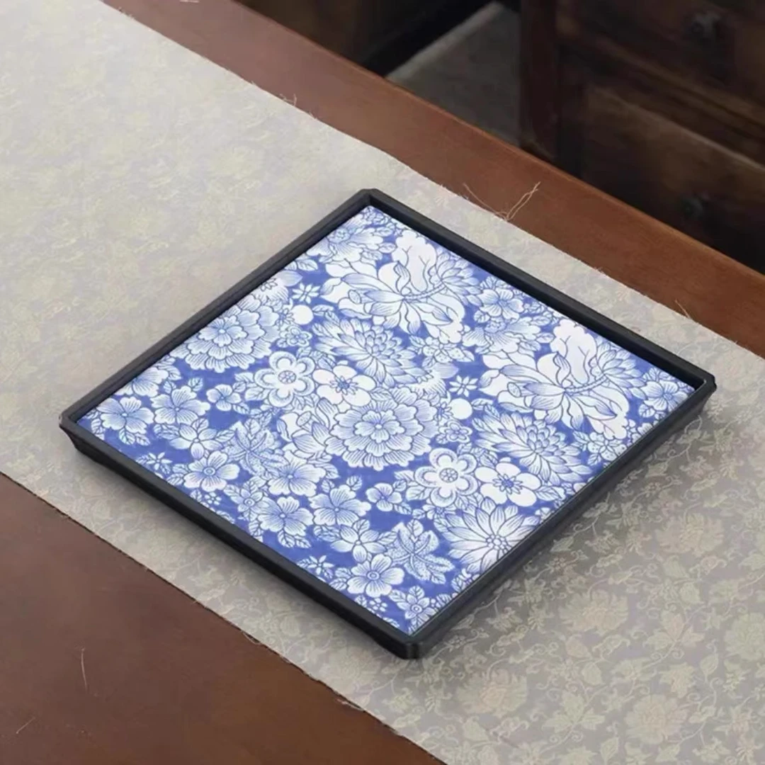 E720-复古青花瓷茶盘家用中式小型茶托盘茶道配件吸水干泡茶台